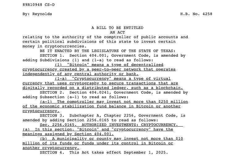 Texas'ta Kripto Para Birimi Yatırımı İçin Önerilen Yeni Fatura