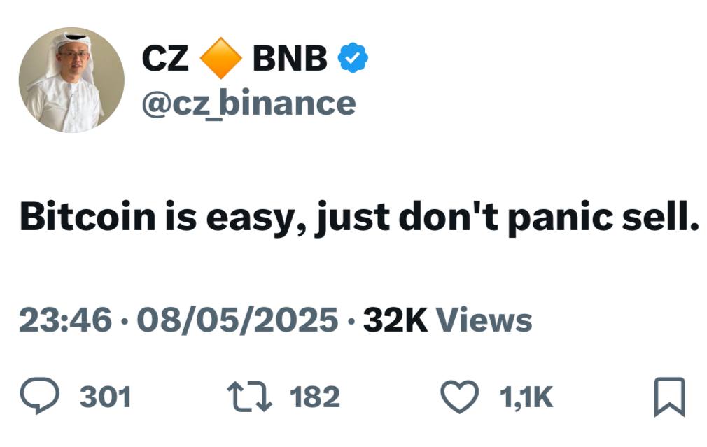 CZ, Bitcoin'e İlişkin Sakin Kalma Çağrısı Yaptı