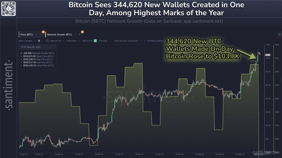 Bitcoin'de Yeni Wallet Sayısı Rekor Kırarken Fiyat 103.8 Bin Dolara Çıktı