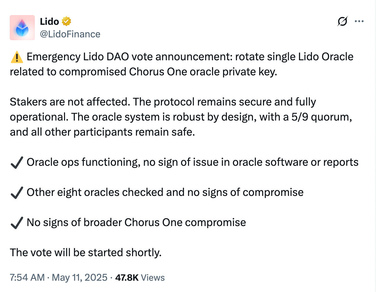 Lido DAO, Güvenlik Olayı Sonrası Acil Olarak Oracle Değişimine Geçiyor