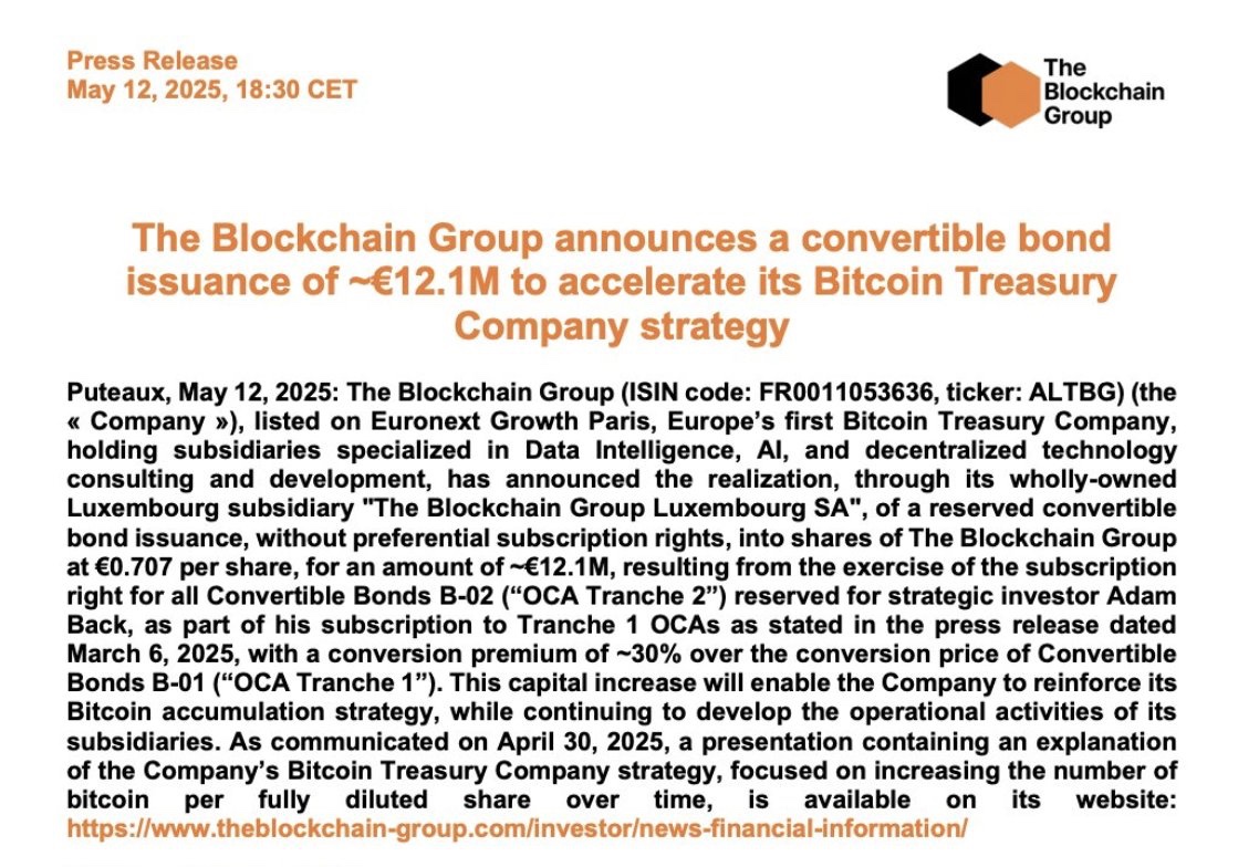 Fransa'daki Blockchain Grubu, Bitcoin Rezervini Genişletmek İçin 12,1 Milyon Euro Toplayacak