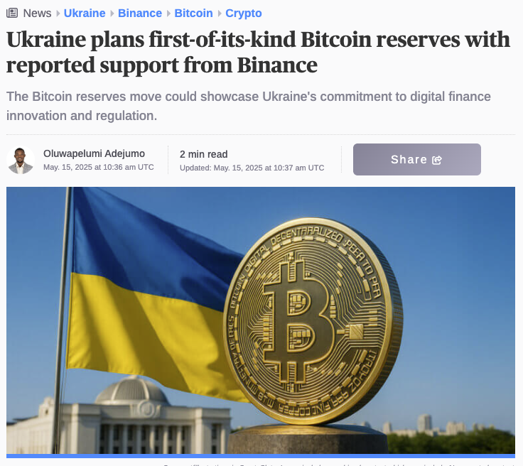 Ukrayna, Bitcoin Rezervesi Oluşturmayı Planlıyor: Binance Desteğiyle İlk Kez