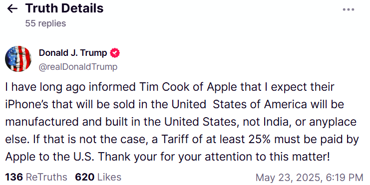 Trump'tan Apple'a iPhone Üretimi Çağrısı: ABD'de Üretim Yoksa Gümrük Vergisi