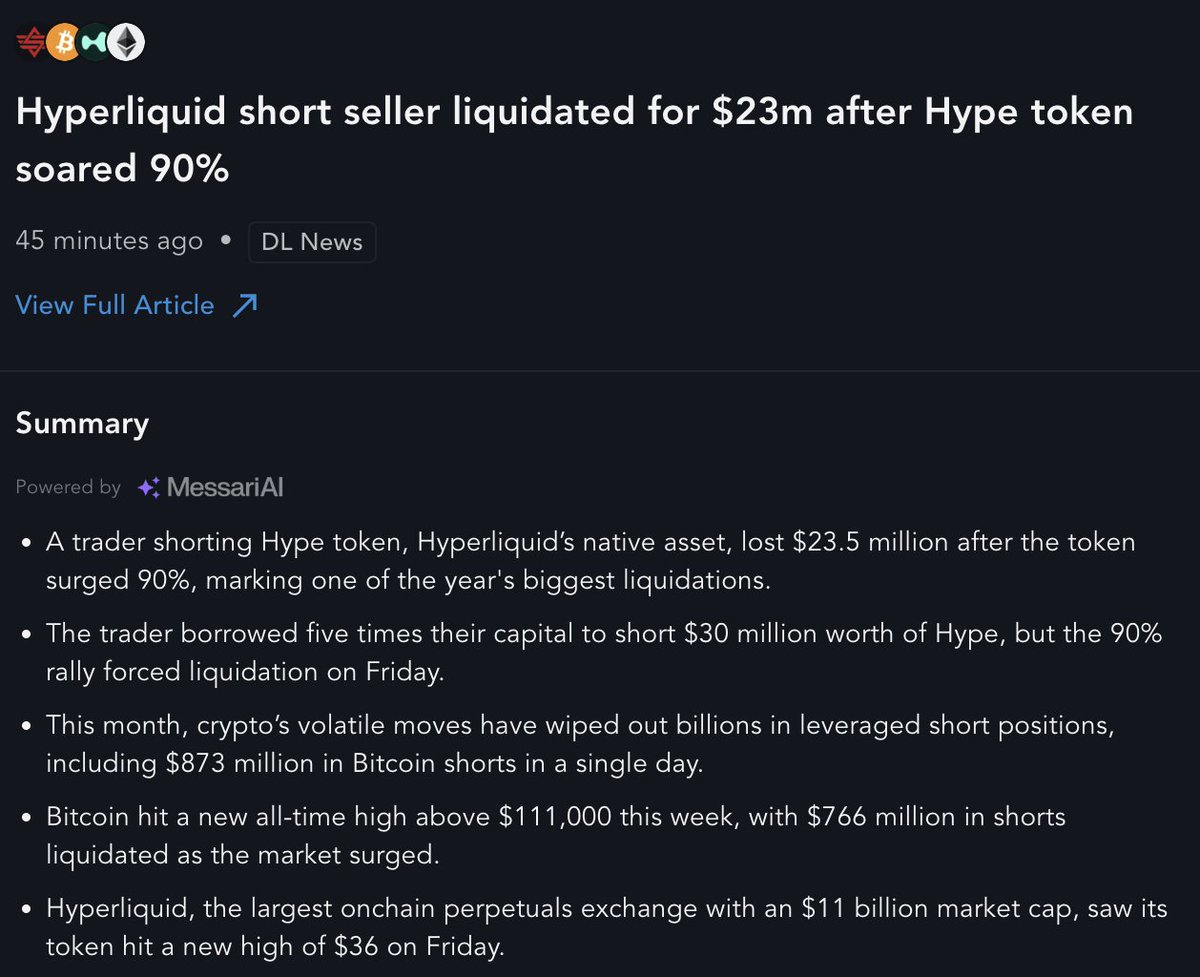 Hyperliquid'te 23 Milyon Dolarlık Short Pozisyon Sıvılaştırıldı: HYPE Rekor Seviyeye Ulaştı