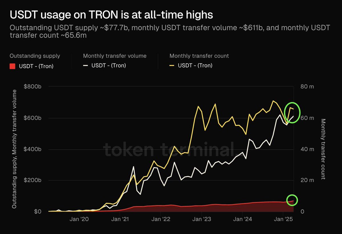 Tron Ağı'nda USDT Kullanımı Rekor Seviyede