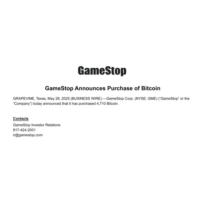 GameStop İlk Bitcoin Alımını Gerçekleştirdi: 4.710 BTC Alındı