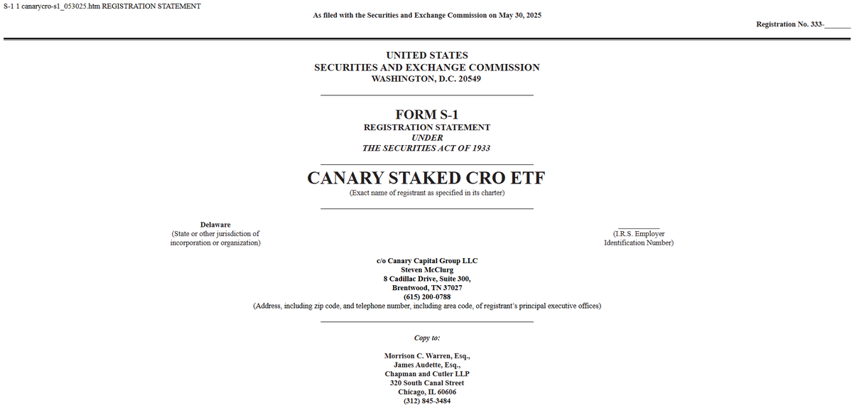 Canary Capital, Cronos (CRO) ETF Başvurusu Yaptı